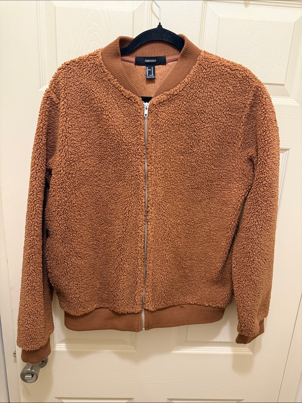 Forever 21 Camel Brown Sherpa Zip-Up Bomber Jacket